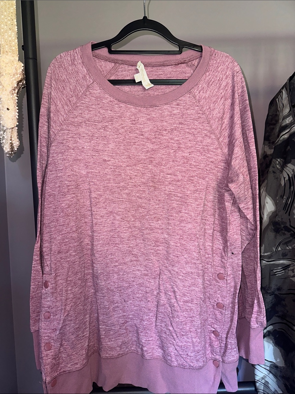 Suzanne Betro Heathered Pink Button-Side Pullover